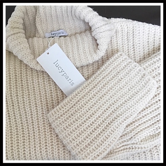 LUCY PARIS IVORY CHUNKY RIBBED TURTLENECK SWEATER - Picture 3 of 7